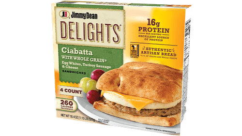 Delights Egg Whites, Turkey Sausage & Cheese Ciabatta Sandwiches