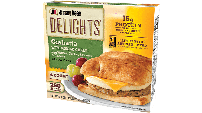 Delights Egg Whites, Turkey Sausage & Cheese Ciabatta Sandwiches