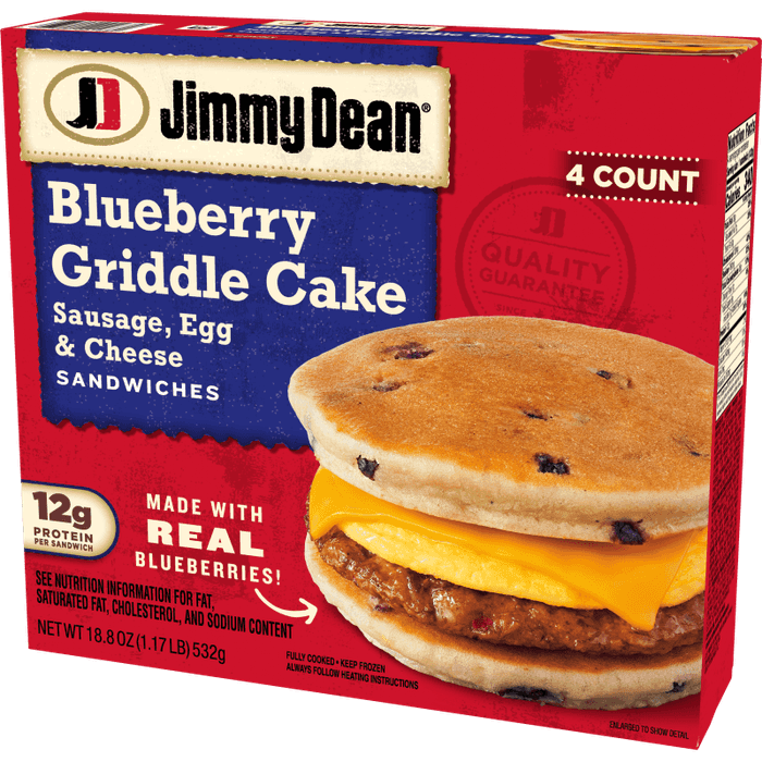 Jimmy Dean Sausage, Egg and Cheese Blueberry Griddle Cake Sandwiches