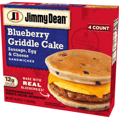 Sausage, Egg and Cheese Blueberry Griddle Cake Sandwiches